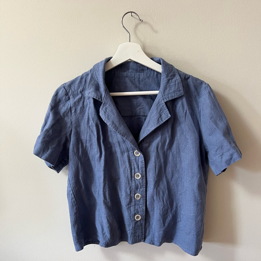 Handmade - linen notched collar top